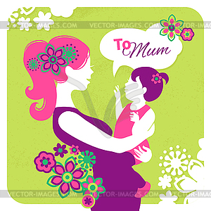 Happy Mother`s Day. Card with beautiful silhouette - vector clipart