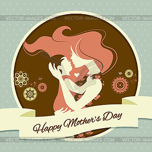 Happy Mother`s Day. Card with beautiful silhouette - vector clipart