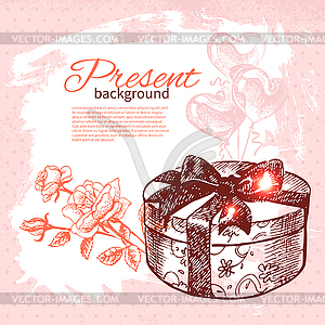 Vintage present background with gift box. illu - vector clipart