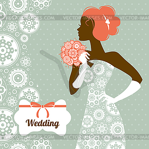 Wedding invitation. Beautiful bride silhouette - vector image