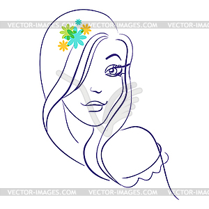 Linear silhouette of beautiful girl silhouette in - color vector clipart