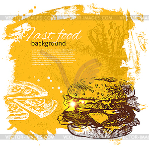 Vintage fast food background - vector clipart