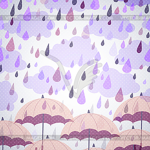 Фон с зонтиками и дождь - стоковый векторный клипарт