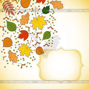 Figured invitation card with autumn leaves - vector image