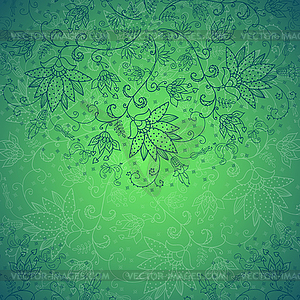 Green invitation card with blue flowerses - vector clip art