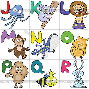 Alphabet with cartoon animals  - vector image