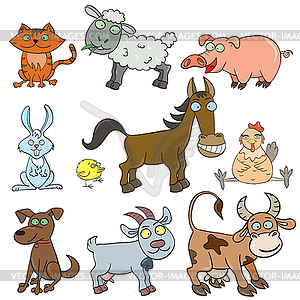 Farm animals doodle icon set - vector clip art