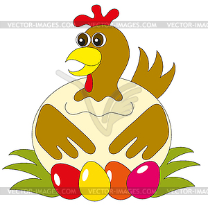 Hen with eggs - vector clip art