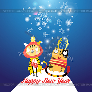 Funny cats in New year - royalty-free vector clipart