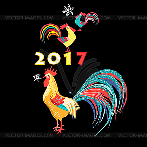 Christmas card with roosters - vector image