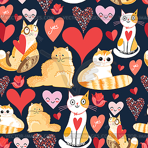 Pattern of cat lovers hearts - vector image