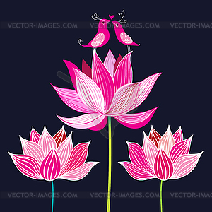 Lovers pink birds - vector image