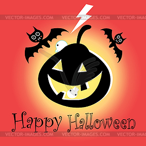 Poster for Halloween with bats and pumpkins - vector image