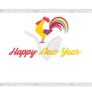 Greeting Christmas card with rooster - color vector clipart