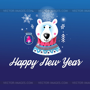 Greeting Christmas card with picture of bear - vector clipart