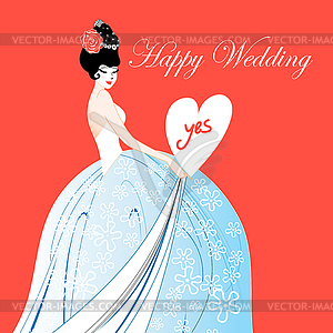 Wedding card with lovely bride - vector image