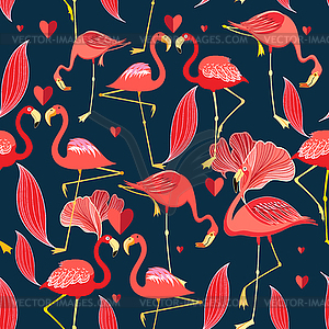 Graphic seamless pattern of red flamingo - vector clipart