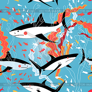 Graphic pattern of swimming sharks - vector clipart