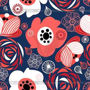 Seamless pattern of bright flowers - vector clipart