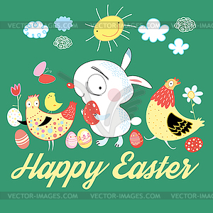 Easter fun card with bunny - vector clip art