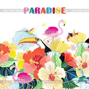 Bird of paradise and plants - vector clip art