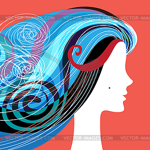 Woman silhouette with curly hair - vector clip art