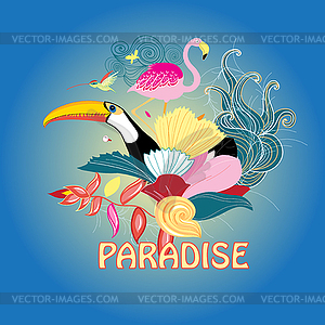 Bird of paradise and plants - vector image