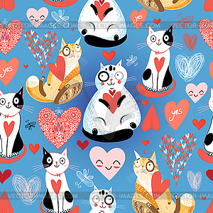 Pattern of cat lovers hearts - vector clipart