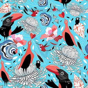 Floral pattern with birds - vector clip art