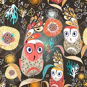 Floral pattern with owls - vector image