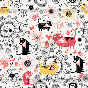 Decorative texture with lovers cats - royalty-free vector clipart