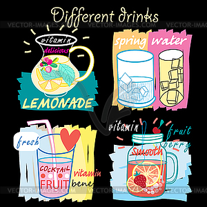 Different fruit drinks - vector clipart