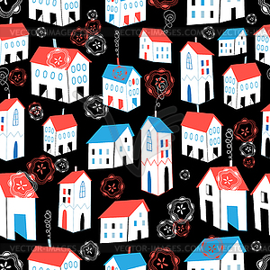 Graphic pattern with different houses - vector image