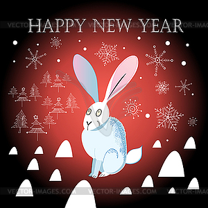 Christmas greeting card with hare - vector image