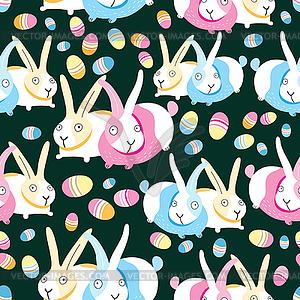 Pattern of Easter bunnies and eggs - vector clipart