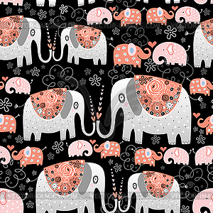 Texture of ornamental elephants - vector clipart