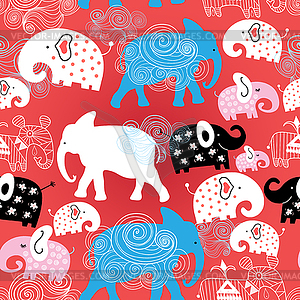 Pattern of elephants in clouds - vector clipart