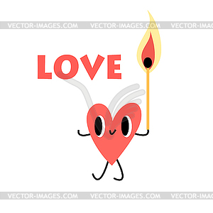 Heart with lighted match - vector image