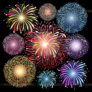 Set of graphic fireworks - vector EPS clipart