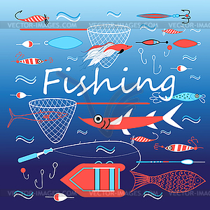 Set of elements for fishing - vector image