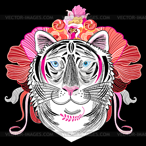 Graphic decorative portrait of tiger - vector clipart