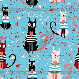 Pattern in love cats - vector image