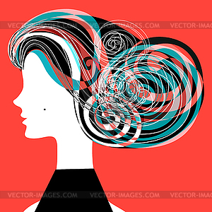 Woman silhouette with curly hair - vector clipart