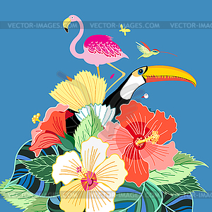 Bird of paradise and plants - vector clip art