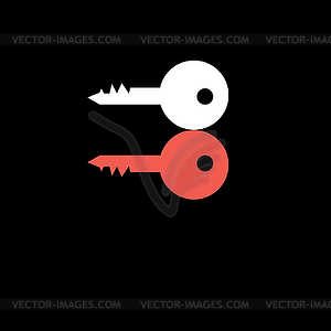 Красный и белый ключ к двери - изображение в векторном виде