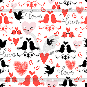 Holiday pattern with love birds and hearts - vector image