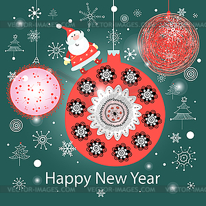 Christmas colorful balls and Santa Claus - vector image