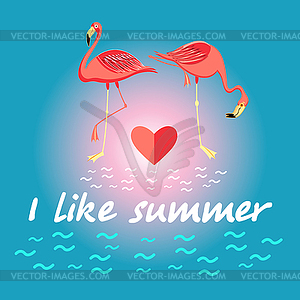 Background with flamingos and slogan about summer - vector clipart