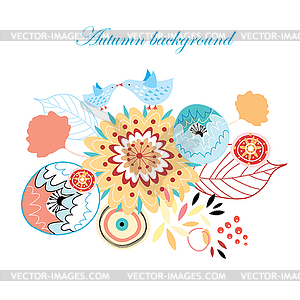 Autumn background with birds - vector image