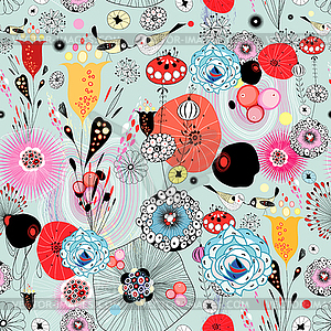 Abstract floral texture with birds in love - vector image